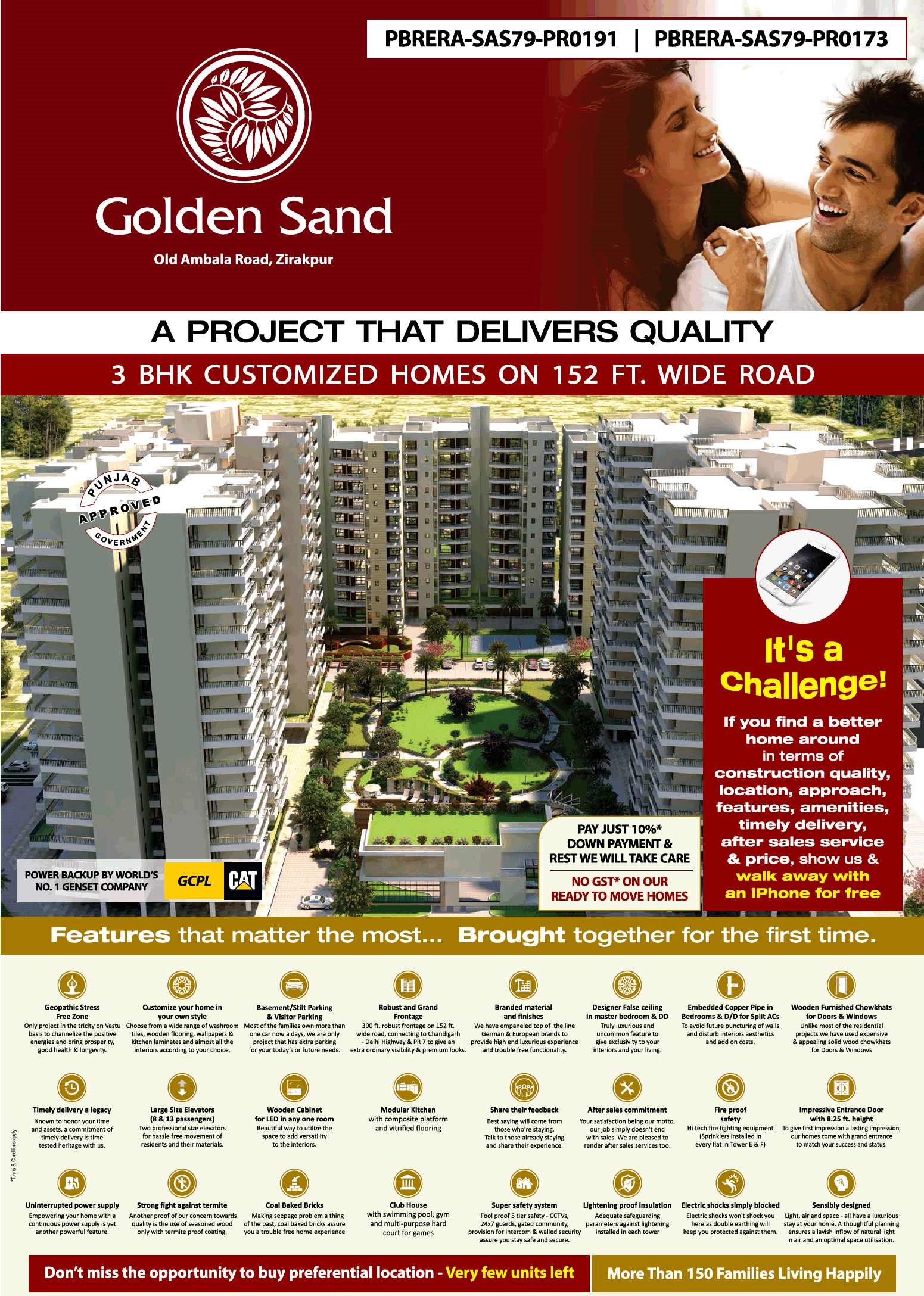Pay just 10% down payment with no GST at Golden Sand Apartments in  Chandigarh